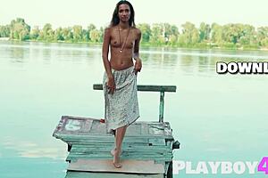 stunning brunette rips clothes for passionate model striptease!