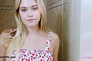 The elegant blonde model relaxes in a sensual bath during her classy photoshoot interview