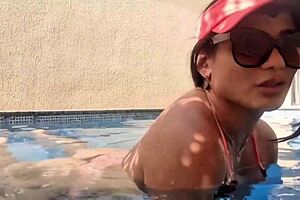 Bianca naldy flashes big tits post-pool, takes monster cock creampie in exotic brazilian interview!