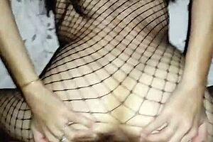 i pound wife's ass in bathroom then anal on bed in stockings