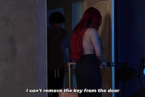 Stepson discovers hot redhead stepmom's ass, fucks her first time anal in bedroom shaking that big booty