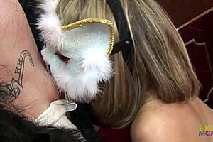 Blondie thief milf disciplined roughly in wild monkey outfit group bang!