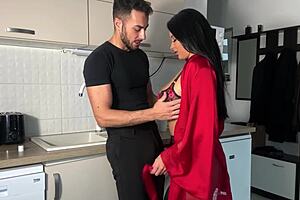 Wife comes home exhausted 😩 but gulps down hubby's thick load 💦 right there! 🔥