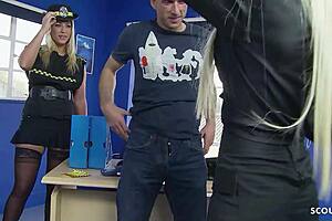 wanna watch two BIG TITS blonde cops drag a stranger into their WILD ffm 3some?