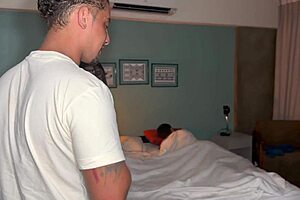 sneaking steamy doggystyle with huge tits while husband sleeps nearby in bed