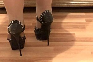 plump milf in nylons masturbates hairy pussy with dildo foot fetish tease