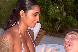 hot pool threesome yasmina khan sabien demonia ride big cocks gaping wildly