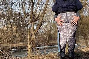 wanna see my curvy stepmom pee outdoors with me? unbelievable hairy fun!