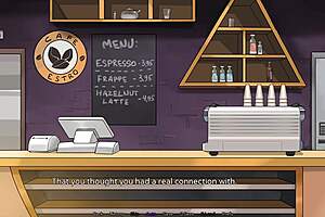 hazel sneaks a quick jerk into her hazelnut latte... caught red-handed!