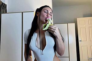 A hungry stepsister sneaks banana suck and creampie from stepbro part 1