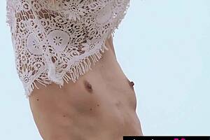 skinny italian francy torino strips naked on beach playing with small tits