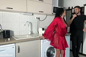 hey babe, tired wife home from work drops to knees and swallows hubby's full hot load