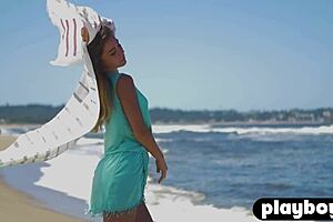 sexy brunette babe strips naked outdoors posing her stunning natural ass.