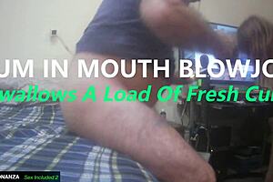 whoa she gulps down that massive fresh cum mouthful!