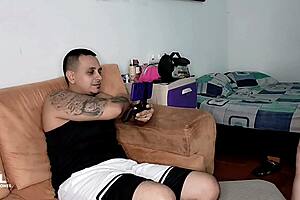 teasing my horny stepbro with cucumber in my fat pussy alone at home