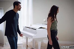 petite milf sneaks sloppy deepthroat with stepbrother behind husband's back