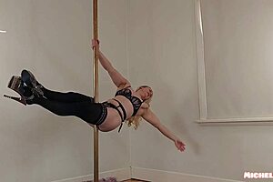 Blonde Cougar Teases Nipples in Embarrassing Nude Pole Striptease