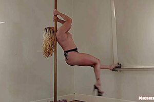 Blonde Cougar Teases Nipples in Embarrassing Nude Pole Striptease