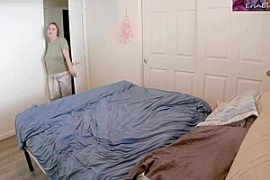 Stepmom shares holiday bed with stepson leading to shaved pussy quickie fuck