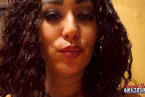 Curly haired brunette lexxie rides big sex machine deep in her hairy pussy