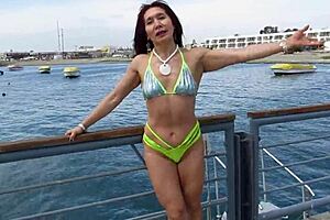 Fitness model soaks in lake