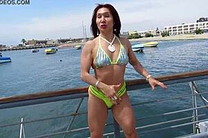 Fitness model soaks in lake