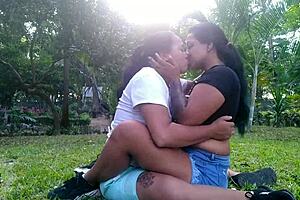 Outdoor sociable Latina’s love oral kisses
